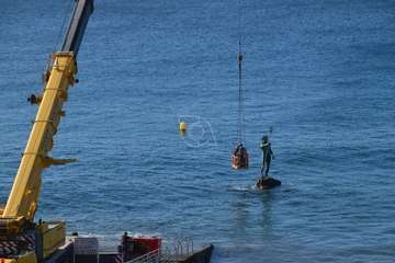 Una grúa de 80 metros trabaja en la reparación del Neptuno en Melenara/TA.